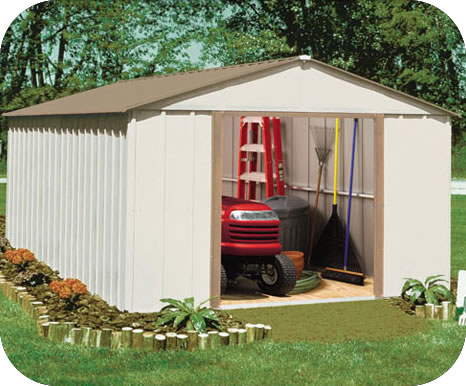 arrow arlington high gable steel storage shed, eggshell